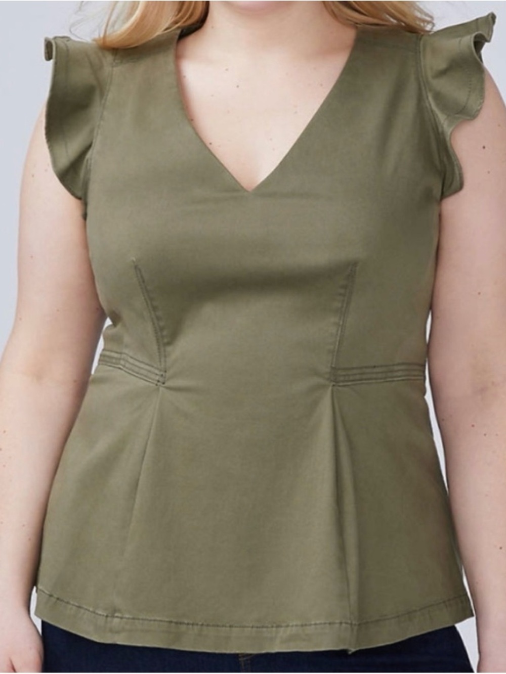 Lane Bryant Size 12 Olive Peplum V-Neck Top